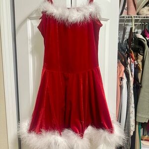 Red Velvet Dress with White Fur Trim